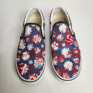 Vans Classic Slip-on Crew Graffiti Floral Red Blue Canvas Shoes Women's Size 10